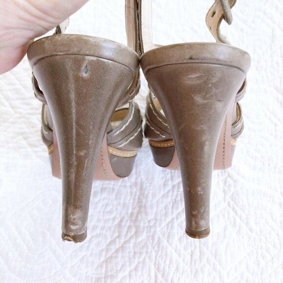 Prada Womens Neutral Tan Strappy Slingback Sandals 39.5 US Sz 9 - Picture 7 of 13